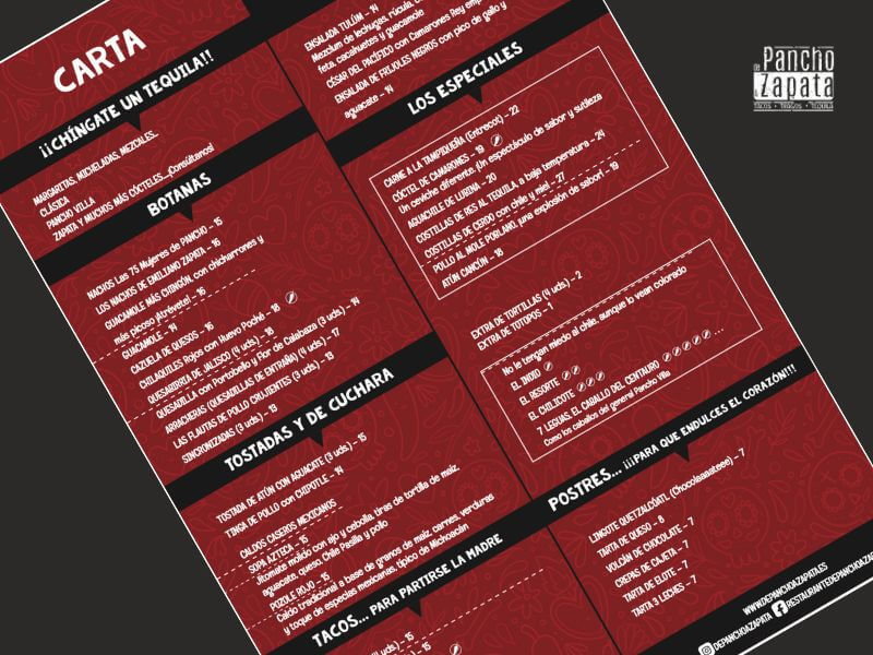 carta restaurante mexicano auténtico en Torrelodones